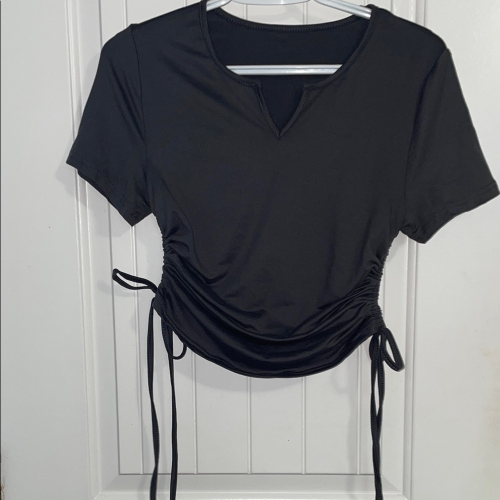 Grey Ruched Tie-Side Blouse